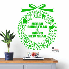 Load image into Gallery viewer, Merry Christmas & Happy New Year Wreath Wall Decal Decotherapy