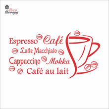 Load image into Gallery viewer, Cafe Au Lait Mokka Latte Macchiato Cappuccino Espresso Beans Wall Decal Decotherapy