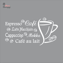 Load image into Gallery viewer, Cafe Au Lait Mokka Latte Macchiato Cappuccino Espresso Beans Wall Decal Decotherapy
