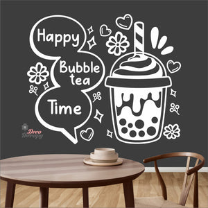 Happy Bubble Tea Time Boba Milktea Wall Decal Decotherapy