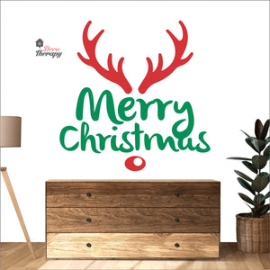 Merry Christmas Deer Antlers Wall Decal Decotherapy
