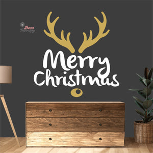 Merry Christmas Deer Antlers Wall Decal Decotherapy