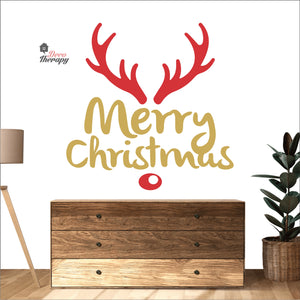 Merry Christmas Deer Antlers Wall Decal Decotherapy