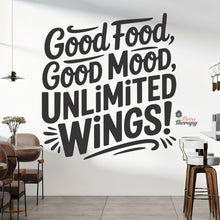 Load image into Gallery viewer, Unlimited Wings Good Food Good Mood Chicken Wings Wall Decal