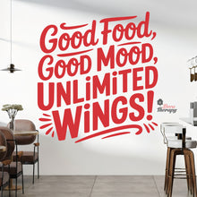 Load image into Gallery viewer, Unlimited Wings Good Food Good Mood Chicken Wings Wall Decal